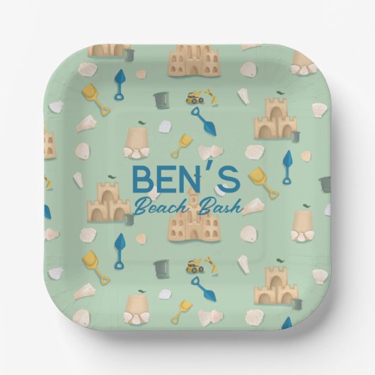 沿岸誕生日サンドキャッスルビーチシーシェル ペーパープレート (正面)