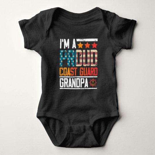 沿岸警備退役軍人祖父愛国者米国旗 ベビーボディスーツ (正面)