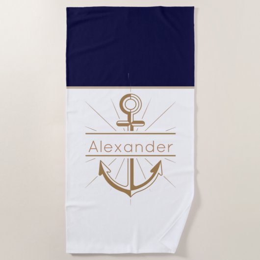 沿岸赤いかり航海のモノグラム名 ビーチタオル (正面)