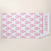 沿岸赤と白ロブスターパーソナライズされた ビーチタオル (正面)