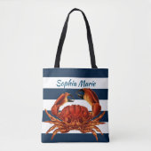 沿岸赤カニ航海のストライプ トートバッグ (正面)