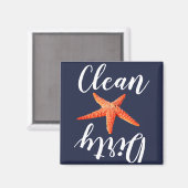 沿岸赤ヒトデ&ネイビークリーン汚れた食洗機 マグネット (正面/裏面)