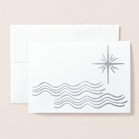 沿岸銀のモダンクリスマスカードビーチ写真 箔カード (封筒付き正面)