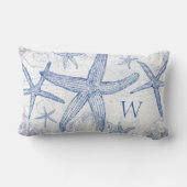 沿岸青いヒトデの地図のモノグラムのなイニシャル ランバークッション (裏面)
