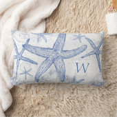 沿岸青いヒトデの地図のモノグラムのなイニシャル ランバークッション (ブランケット)