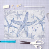 沿岸青いヒトデパターンモノグラムのなイニシャル 薄葉紙 (クラフト)