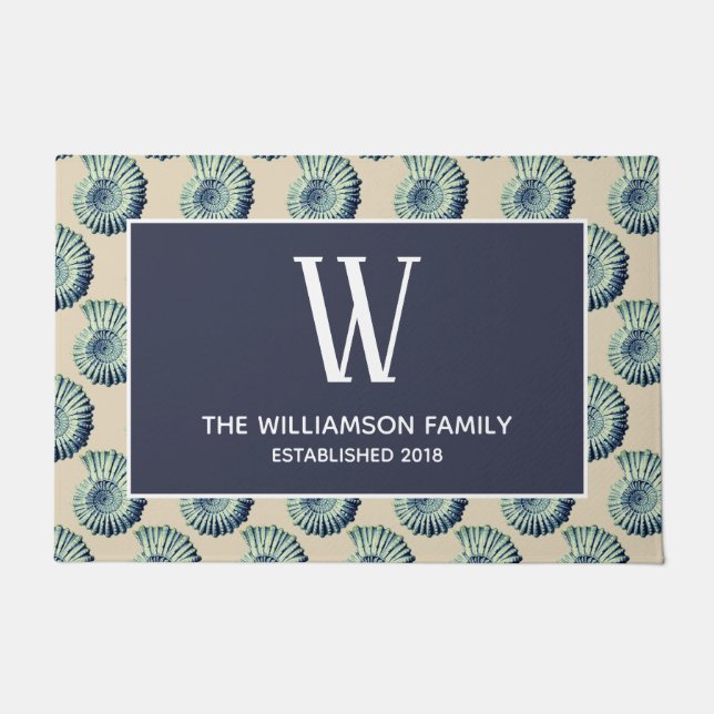 沿岸青い貝殻及び姓 ドアマット (正面)