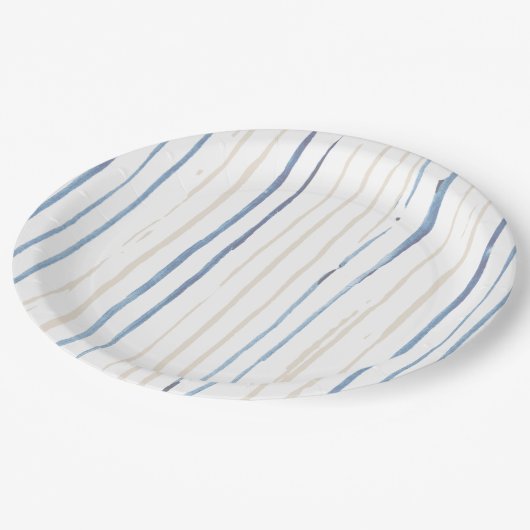 沿岸青砂の筆跡ストライプの ペーパープレート (アングル)