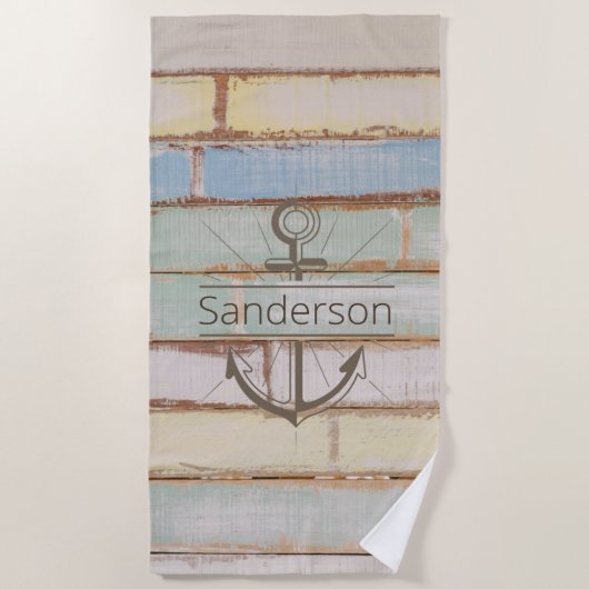 沿岸風化航海の夏ビーチ木材 ビーチタオル (正面)