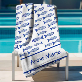 沿岸魚の青と白の結婚披露宴 ビーチタオル