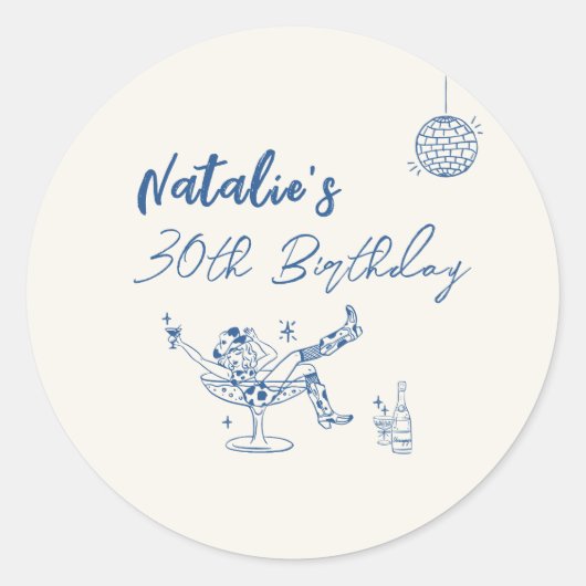 沿岸30手引きブルーカウガール誕生日 ラウンドシール (正面)