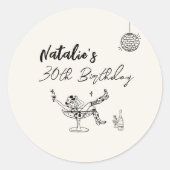 沿岸30手描きクリームカウガール誕生日 ラウンドシール (正面)
