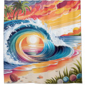 沿岸&サンカラフルド鮮やかビーチ波 シャワーカーテン (正面)