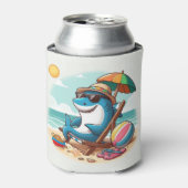 沿岸/ビーチかわいい漫画サメ 缶クーラー (缶正面)