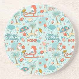 沿岸，ビーチクリスマス，サンタ，ヤシの木 コースター