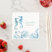 沿岸 水彩 イラストのタツノオトシゴ オーダーメイド ナプキン スタンダードカクテルナプキン (インサイチュ)