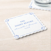 沿海スタイルのブルー カスタマイズ リハーサル ディナー ペーパーコースター (アングル)