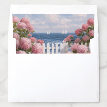 沿海粉色绣球花绘画信封衬纸