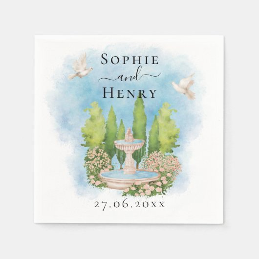 泉エレガント水 |花の鳩結婚の贅沢 スタンダードカクテルナプキン (正面)