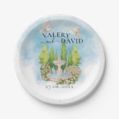 泉エレガント水 |花の鳩結婚の贅沢 ペーパープレート (正面)