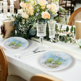 泉エレガント水 |花の鳩結婚の贅沢 ペーパープレート