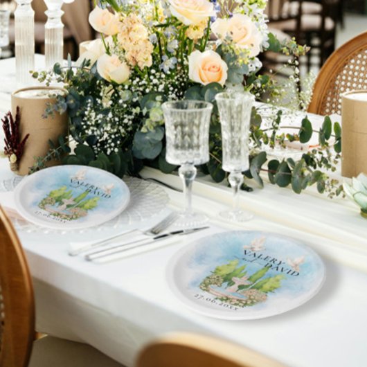 泉エレガント水 |花の鳩結婚の贅沢 ペーパープレート