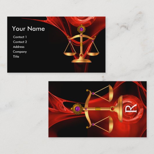 法のはかりで測金ゴールド、黒い赤いフラクタルバラモノグラム 名刺 (正面/裏面)
