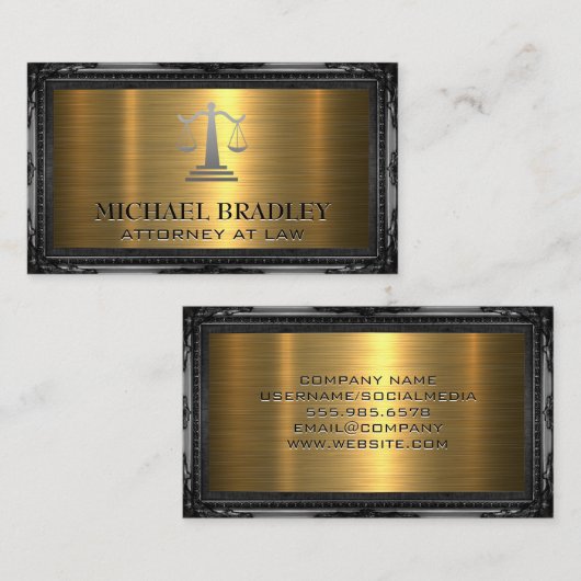 法の裁はかりで測判 |アンティーク枠 |メタリック金ゴールド 名刺 (正面/裏面)
