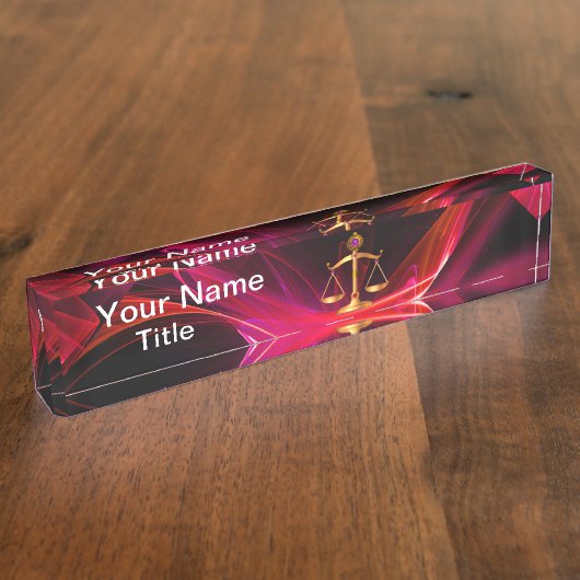 法はかりで測の金ゴールド，正義記号赤黒 デスクネームプレート (側面)