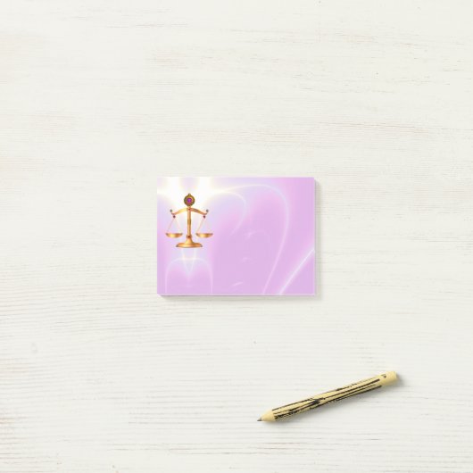 法はかりで測の金ゴールド,正義記号,紫外線 ポストイット (デスク上)