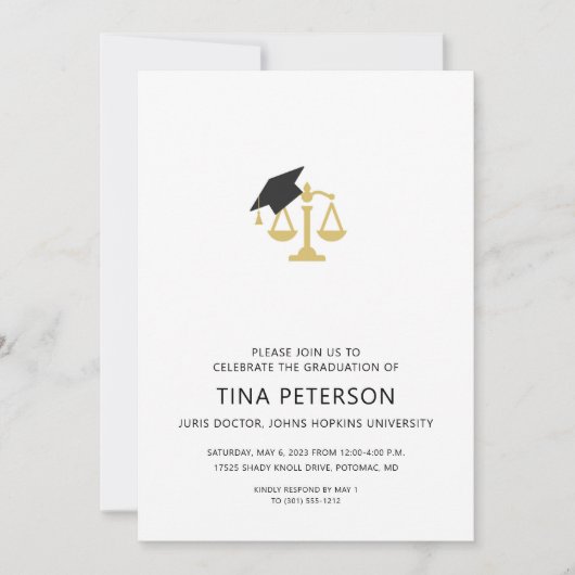 法はかりで測校卒業式の 招待状 (正面)