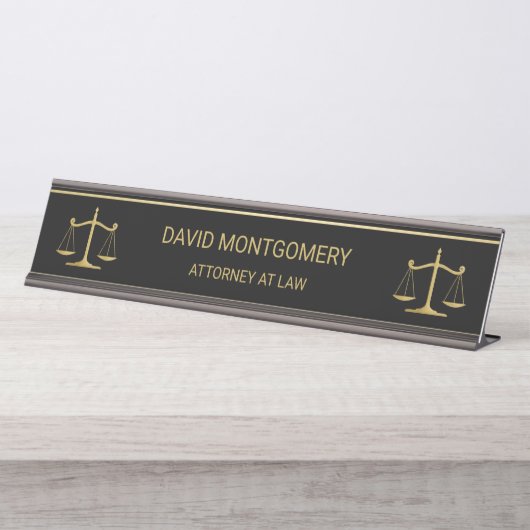 法エレガントはかりで測事務弁護士ブラック デスクネームプレート (正面)