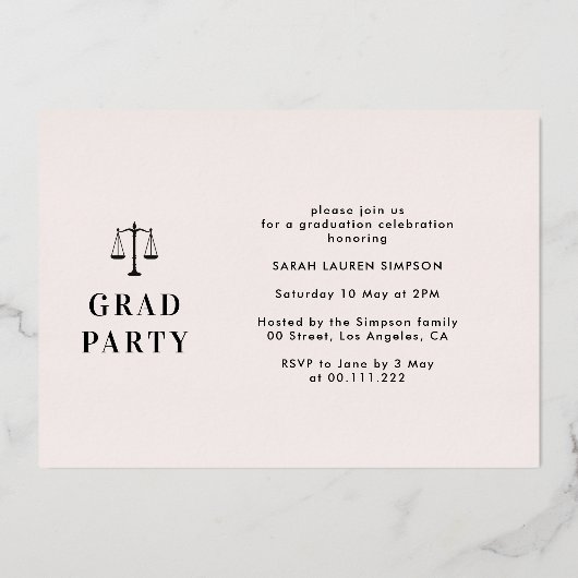 法エレガント科大学パーティー 箔招待状 (裏面)