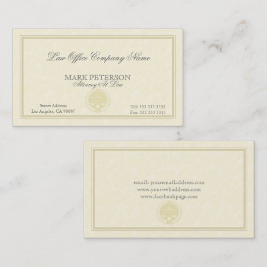 法シンプル律上のベージュモノクロダマスク弁護士 名刺 (正面/裏面)