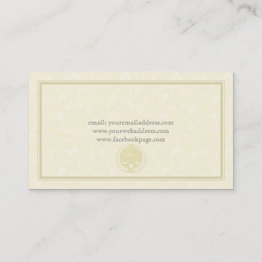 法シンプル律上のベージュモノクロダマスク弁護士 名刺 (裏面)