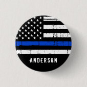 法パーソナライズされた執行Thin Blue Line Police 缶バッジ (正面)