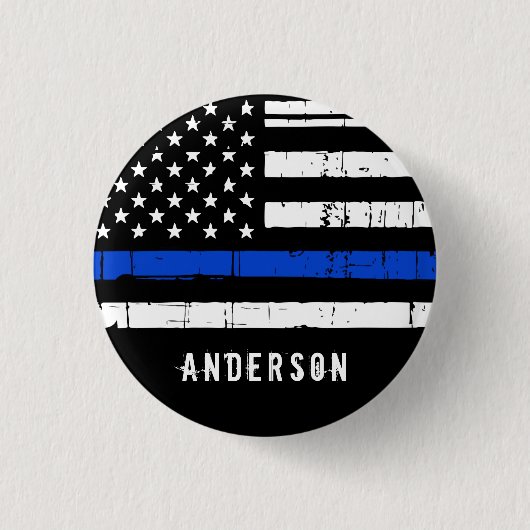 法パーソナライズされた執行Thin Blue Line Police 缶バッジ (正面)