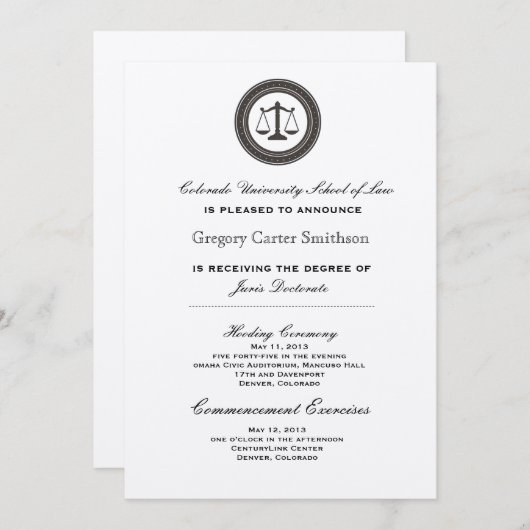 法パーソナライズされた科卒業発表 招待状 (正面/裏面)