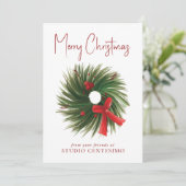 法人クリスマスカード 水彩画のリースロゴ シーズンカード (スタンド正面)