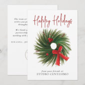 法人 ハッピー ホリデーズ 水彩 リース ロゴ シーズンカード (正面/裏面)