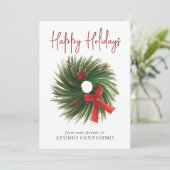 法人 ハッピー ホリデーズ 水彩 リース ロゴ シーズンカード (スタンド正面)