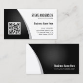 法人QRコードロゴ - プロフェッショナル ブラック&ホワイト 名刺 (正面/裏面)