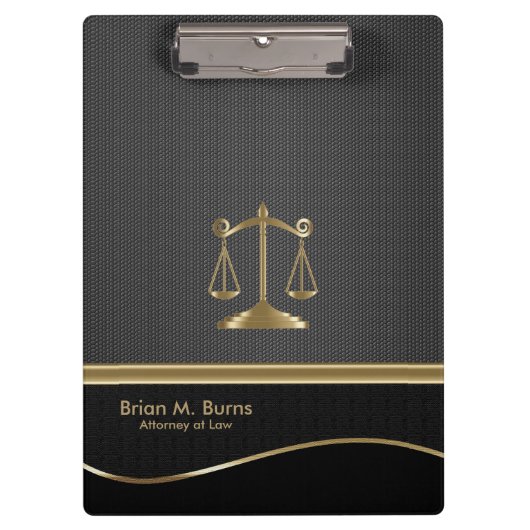 法則 正義のはかりで測| |弁護士 – 金ゴールドと黒 クリップボード (正面)