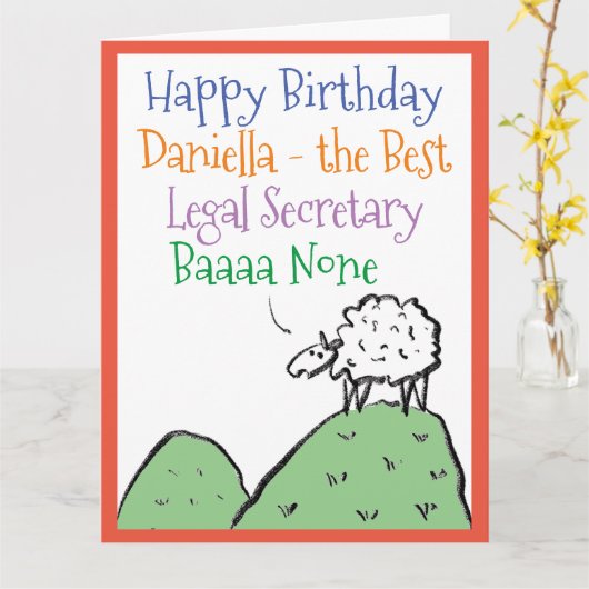 法務秘書書への誕生日お祝い Sheep Design カード (黄色い花)