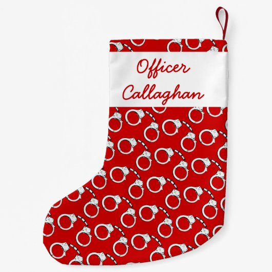 法執行おもしろい手錠パターン（の模様が）ある スモールクリスマスストッキング (裏面)