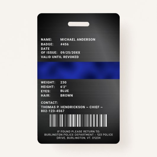 法執行写真パーソナライズされた警察IDカード バッジ (裏面)