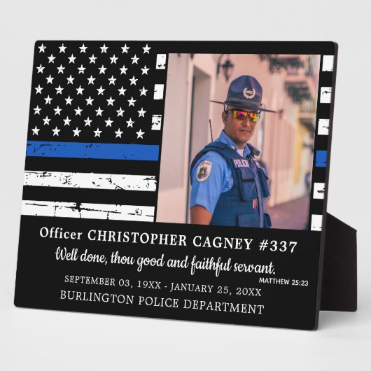 法執行薄型ブルーライン警察記念 フォトプラーク (側面)