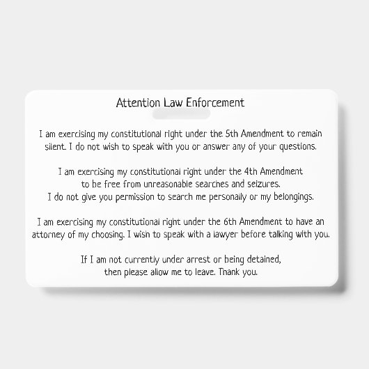 法執行警察パトロールストップが権利カードを知っている バッジ (表面)