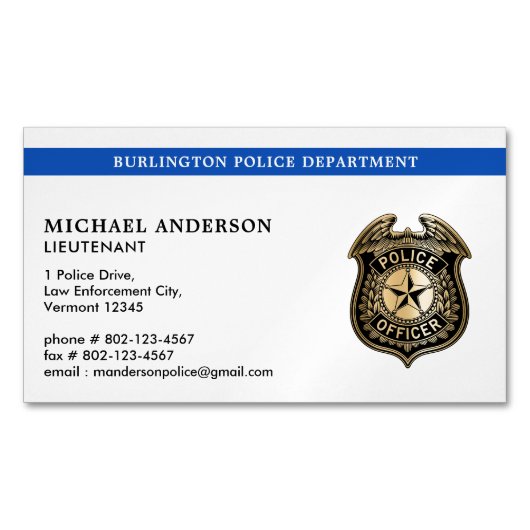 法執行警察部ブルーカスタムロゴ マグネット名刺 (正面)