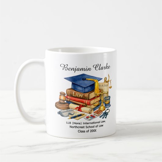 🎓法学修士(カスタム名)学位 コーヒーマグカップ (左)